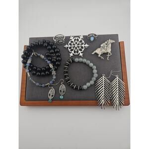 Silver Tone Jewelry Bundle Lot Southwestern Bohemian Beaded Mix Variety Grab Bag